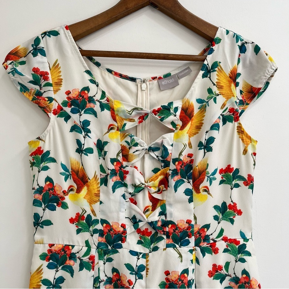 Eshakti tropical bird print romper bow detail retro vintage inspired medium - Picture 3 of 14